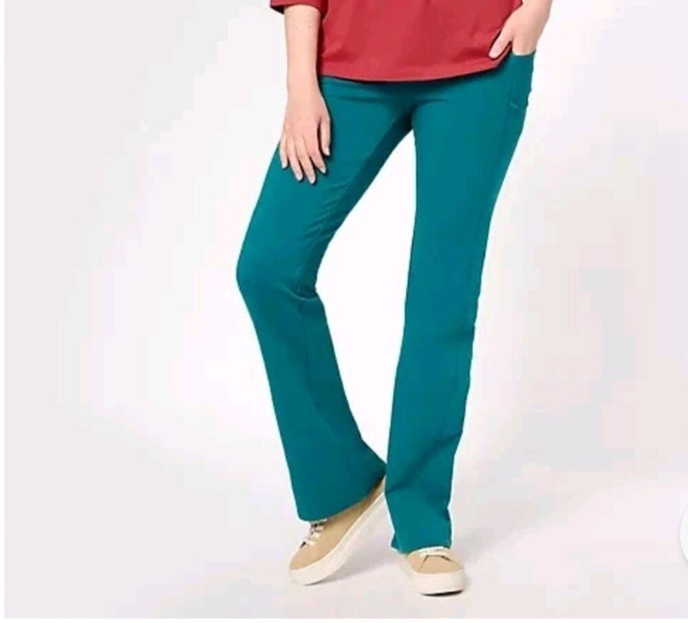 Denim & Co Tall M Spruce Green Duo Stretch Lightly Boot Cut Pant A611701 NWOT